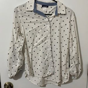 Basic Editions Polka Dot White Button Down Shirt